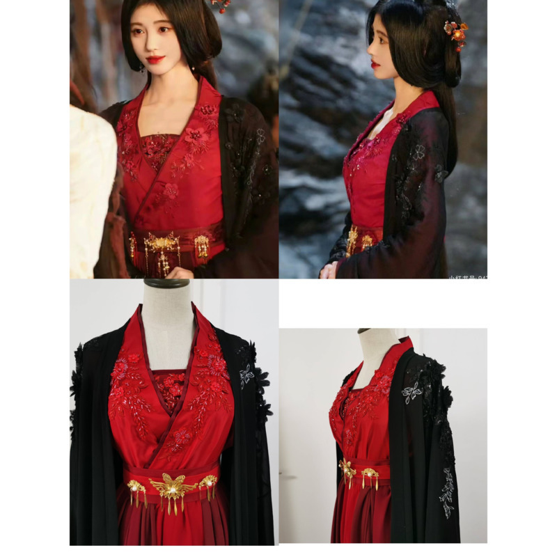 Anime Cosplay Red - Kostum Hanfu Hitam Dan Merah Jiu