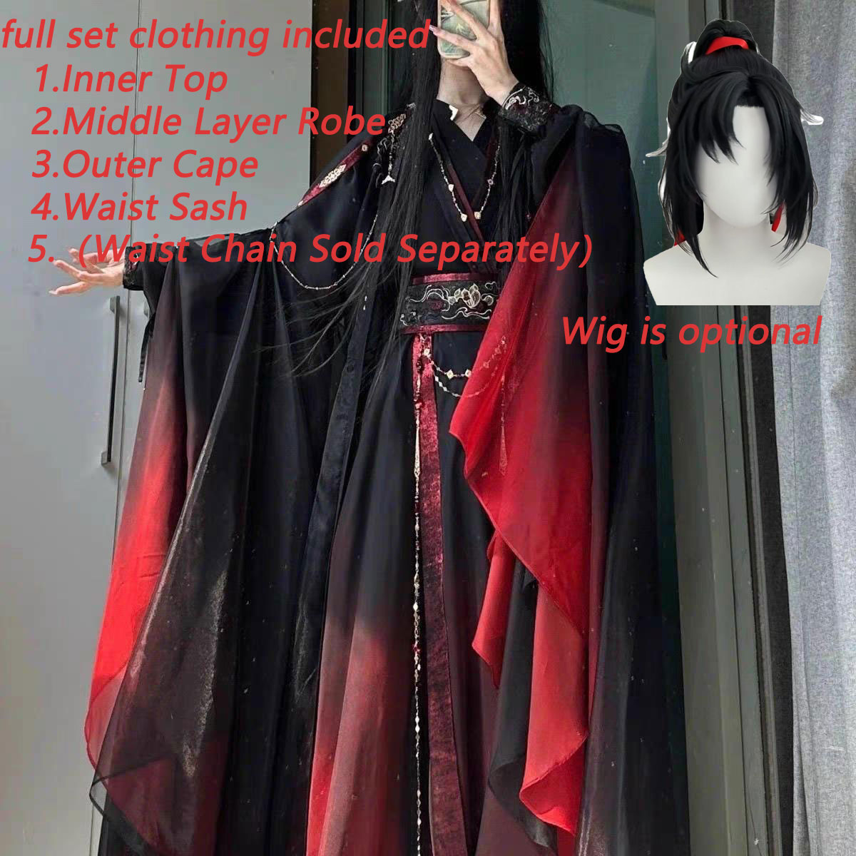 Anime Cosplay Red - Setelan Jubah Xianxia Cina Kuno Unisex