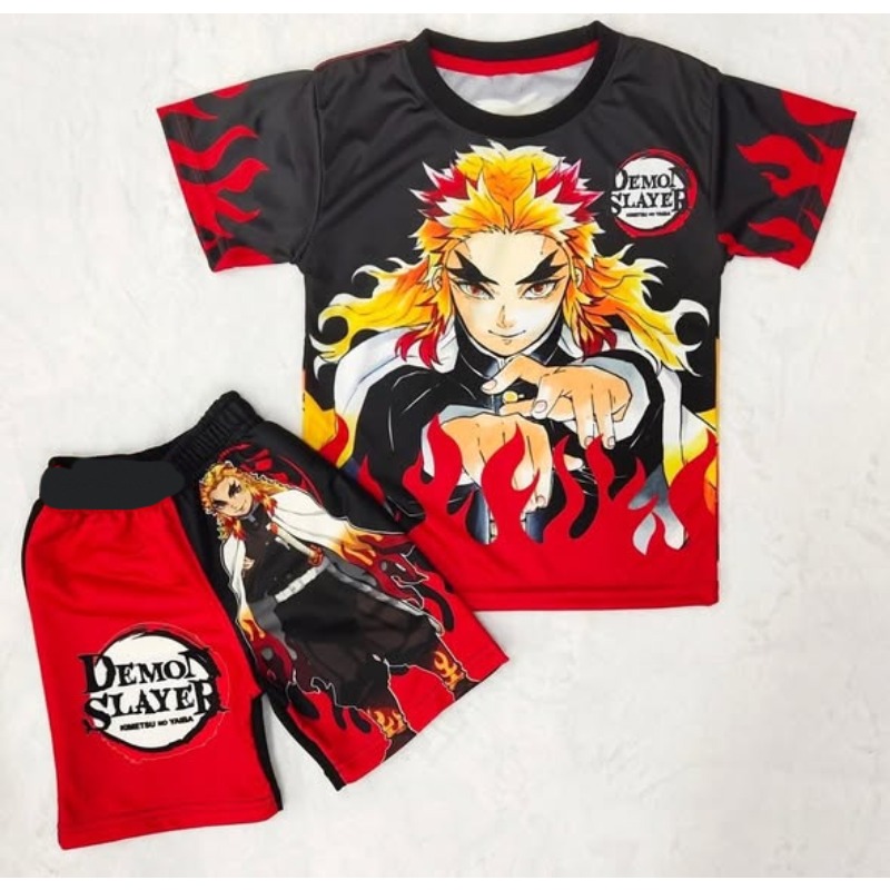Anime Cosplay Tanjiro - Set Celana Pendek Kaus Anak Demon