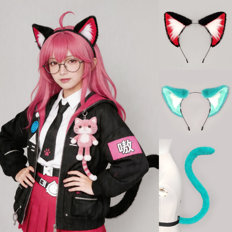 Cosplay Anime Expo - Headband Telinga Kucing Nanaly Mint Buatan