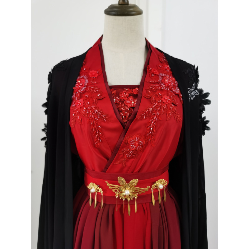 Kostum Hanfu Hitam Dan Merah J - Anime Cosplay Red ulasan dan harga